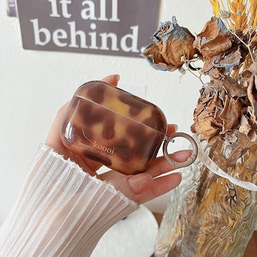 MINSCOSE Compatible with AirPods Pro 3rd Generation Case (2025) with Cleaner Kit,Cool Amber Tortoise Leopard Aesthetics Case with Trendy Heart Shaped Keychain for Girls for AirPods Pro 3-Brown thumbnail 3