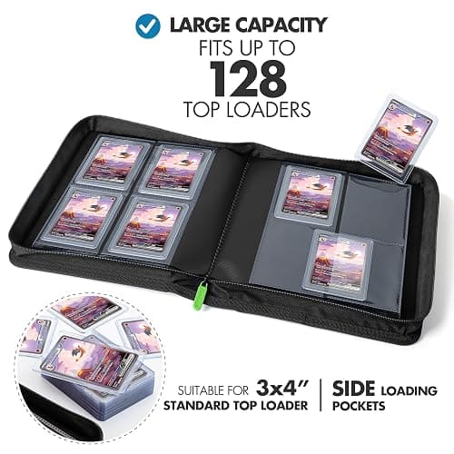 FunGuys Toploader Binder, Trading Card Binder Storage,128 4 Pocket Top Loader Pokemon Binder, Card Collection for Yugioh, MTG, TCG, Card Folders for Trading Cards - Black and Black thumbnail 3