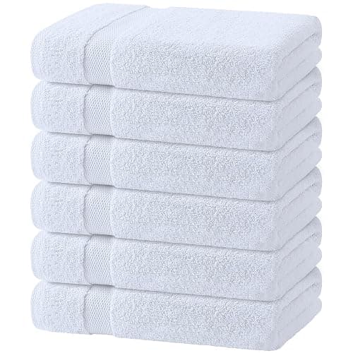 Wealuxe White Bath Towels 24x50 Inch, 6 Pack - Extra Absorbent Cotton Towel Set for Bathroom | White, 24x50 Inch, Cotton, Towel Set, for Bathroom, Hotel, Gym, Spa, 6 Pack - Image 1