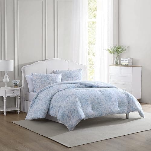 Laura Ashley – Queen Comforter Set, Soft Bedding with Matching Shams, Reversible Floral Room Decor, College Dorm Room Essentials (Bedford Blue) thumbnail 2