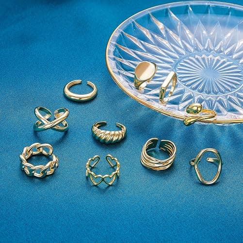 MOROYA 10PCS Gold Dome Chunky Rings for Women 18K Gold Plated Braided Twisted Round Signet Rings Adjustable Open Ring Band Statement Jewelry Size 7-9 thumbnail 6