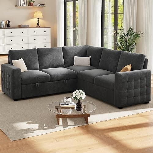 86" Sectional Sleeper Sofa Bed, Sleeper Couch with Pull out Bed, L Shaped Couch with Storage, Modular Sectional Sofa， Sectional Couches for Living Room&Apartment, Convertible Sofas, Gray Couches thumbnail 2