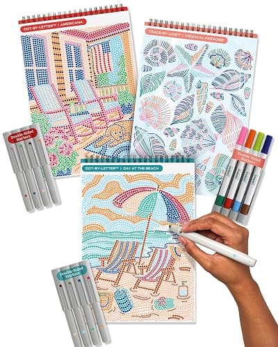 Lifelines FlowArt Activity Pads, 3-Pack - Guided Dot & Trace Art Meditations with Markers - 12 Double-Sided Markers & 60 Scenes - Color by Number Coloring Books for Tweens, Adults & Seniors - Image 1