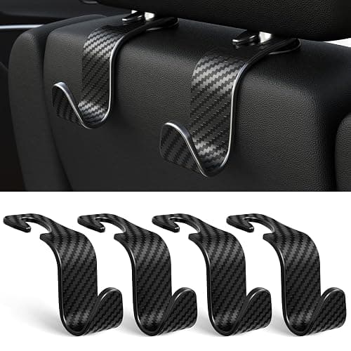 4-Pack Car Headrest Hooks Holds 55lbs Seat Storage Organizer for Bags | Durable ABS Material, 360° Rotating, Car Hanger for Backpack Umbrella Water Bottle Coat Handbags Groceries, Checkered Black - Image 1