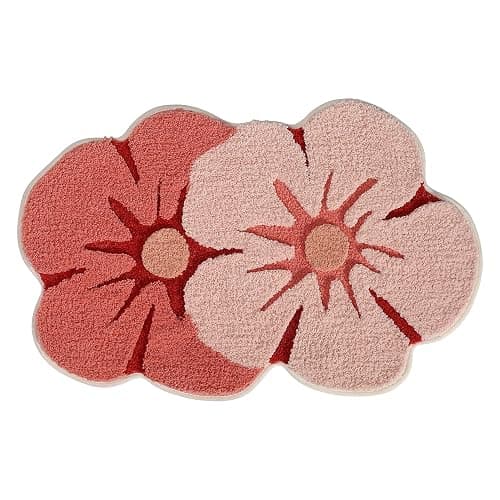 Ankah Shower Rug Bath Mat Forest Series Cartoon Design Bathroom Rug, Fluffy, Soft, Non-Slip, Durable, Absorbent Bath Rug, Irregular Plant Shaped Door Mat and Carpet, 19.7" x 31.5", Peach Blossom thumbnail 2