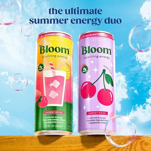 Bloom Nutrition Sparkling Energy Drink - Natural Caffeine, Zero Sugar, 180mg Caffeine - Antioxidant-Rich with Green Coffee Bean, Green Tea Extract, Prebiotics - All Stars Variety Pack - 12oz 12 Pack thumbnail 2