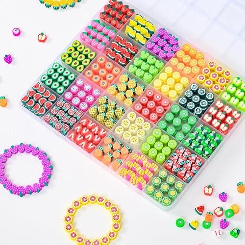 richginker 600pcs Polymer Clay Beads Friendship Bracelet Making kit Cute Fun Charms Beads for Bracelet Making DIY Arts Crafts Birthday Gifts Toys for Kids Girls Age 4-13 Fruit thumbnail 2