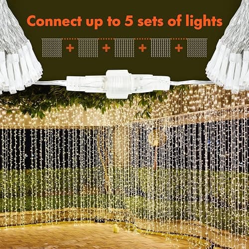 Twinkle Star 300 LED Window Fairy Curtain String Lights, 8 Modes Fairy Lights for Bedroom Wedding Party Home Garden Outdoor Indoor Wall Decorations, Warm White, 2 Pack thumbnail 5
