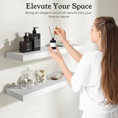 Ornawit 24" White Floating Shelves Wood Wall Shelf, White Color, Set of 2 | Wall Mounted Wood Shelves, For Bathroom, Bedroom, Living Room, Kitchen, Hanging Shelf for Books/Storage/Room Décor thumbnail 4