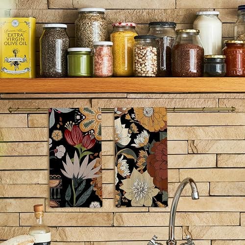 Qpenm Abstract Floral Kitchen Dish Towels - Vintage Waffle Weave Kitchen Towels, Retro Flower Waffle Weave Decorative Kitchen Towels, Boho Hand Towels for Bathroom (16×24 Inches) thumbnail 2