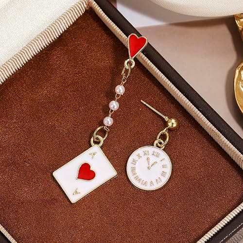 Playing Card Clock Earrings Costume Accessories for Halloween Cosplay | Earrings for Halloween Cosplay Outfits Jewelry Costume Merch Party Gifts Stocking Stuffers thumbnail 5