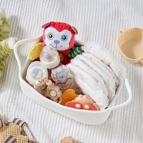 KODOMOORE Gift Basket Empty, Small Baby Shower Basket for Gifts, White | Gift Bag & Ribbon Included | 12x8x5 in | Woven Cotton Rope | Sturdy Handles | Cute Basket for Baby Boy Girl thumbnail 4