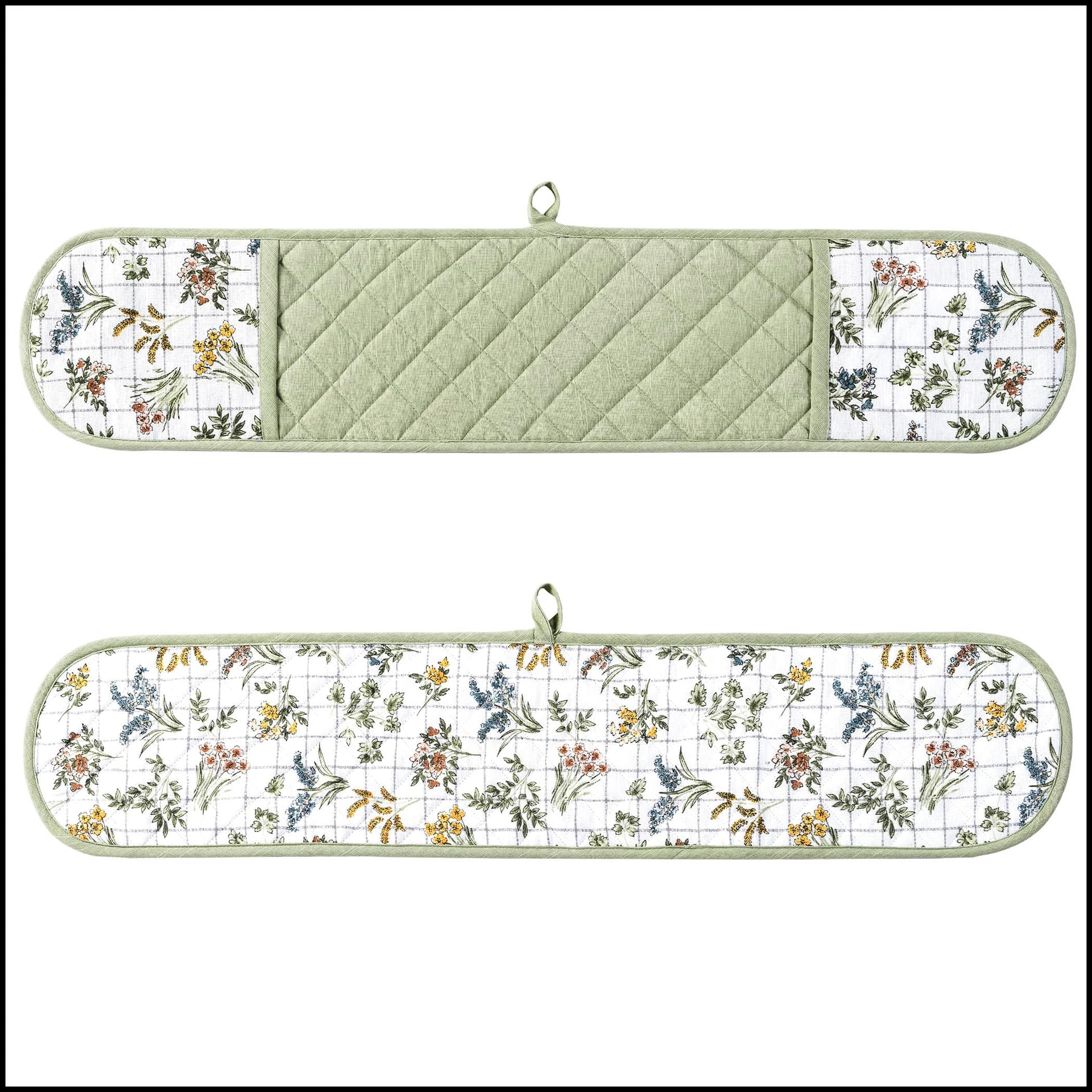 No. 918 Rhoda French Countryside Quilted Floral Print Double Oven Mitt, Sage Green thumbnail 6