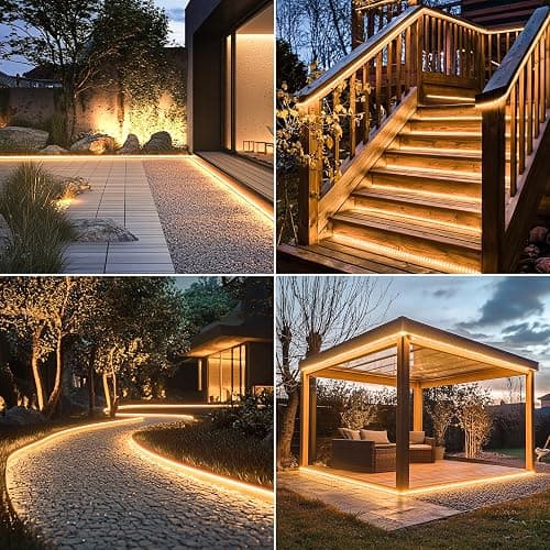 echosari Solar LED Strip Lights Outdoor, 5M 320 LED Lights Strip with Remote 8 Modes Solar Garden Lights Outdoor Waterproof Rope Light for Fence Porch Gazebo Trees Backyard Decor(Warm White) thumbnail 7