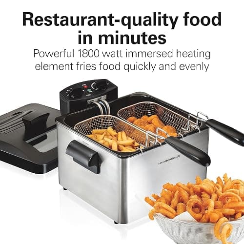 Hamilton Beach Electric Deep Fryer with 3 Baskets and Lid, 4.5 Liters / 19 Cups Oil Capacity, Temperature Control, View Window, Professional Style, 1800 Watts, Stainless Steel (35034) thumbnail 7