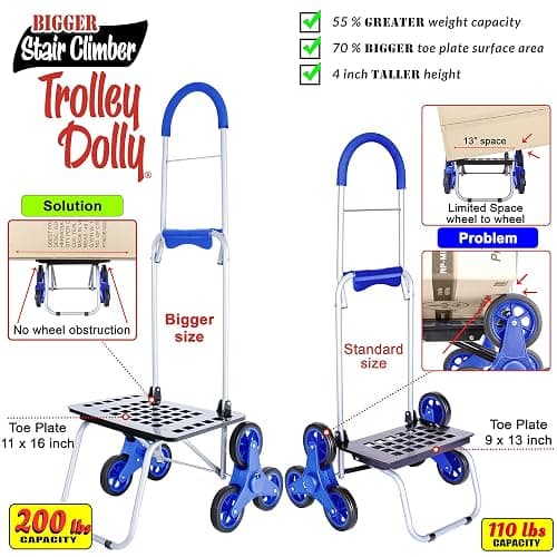 dbest products Stair Climber Bigger Trolley Dolly, Blue Shopping Grocery Foldable Cart Condo Apartment thumbnail 3