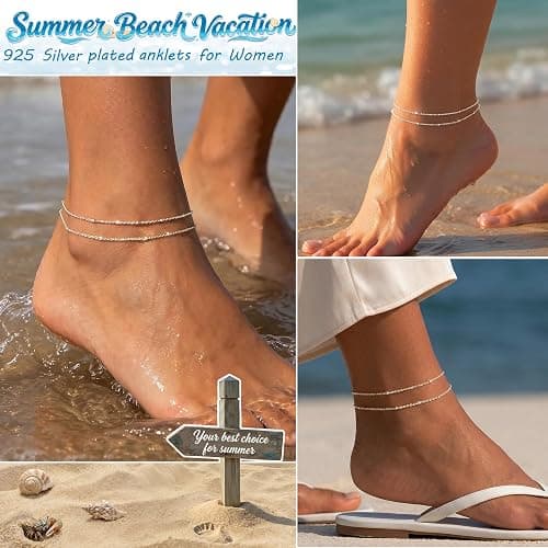 Dainty Gold Ankle Bracelets for Women Waterproof | Non Tarnish 14K Gold Plated Beaded Anklets, Layered Summer Beach Jewelry Gifts, Bikini Outfits for Vacation thumbnail 3