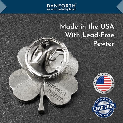DANFORTH Four Leaf Clover Lapel Pin | Handcast Pewter Shamrock Lapel Pin, 3/4", Made in USA by Vermont Artisans | Lucky Irish Souvenir, St. Patricks Day Accessories thumbnail 6