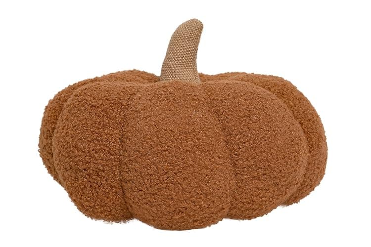 Pearhead Rust Sherpa Pumpkin, Plush Stuffed Halloween Home Decorations, Modern Fall Home Decor, Rust | Burlap Stem, Halloween or Thanksgiving Decor, Plush and Soft Autumn Accent - Mantels, Shelves and Cozy Fall Home Styling - Image 1