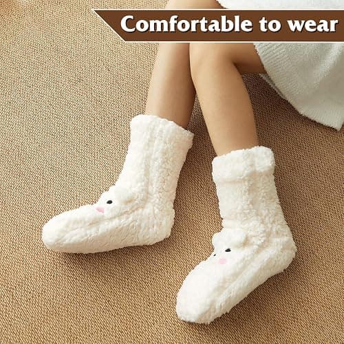 Evankin Fuzzy Socks for Women Slipper Socks Fluffy Cute Animal Indoor Non-slip Slipper Mid-calf-socks Comfy Winter Gifts thumbnail 6