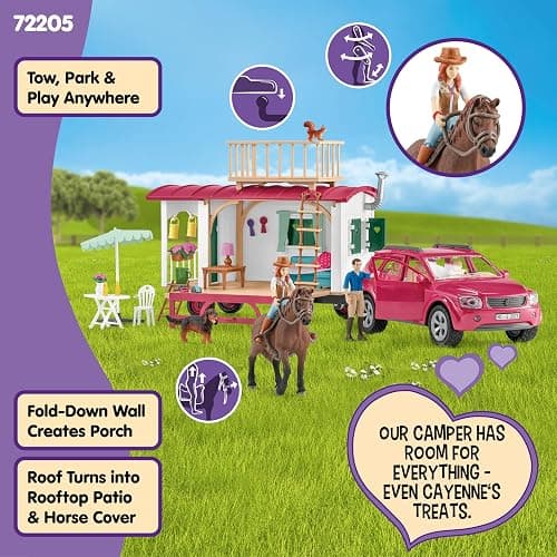 Schleich Horse Club - 113PC Interactive Camping Trip - Car and Camper Caravan Playset with Horse and Rider Figures, Dog Figurine and Accessories for Girls, Boys - Realistic Kids Toys Ages 5+ | 72205 thumbnail 4