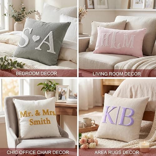 Easycosy Custom Embroidered Monogram Pillow，Personalized Couples Name Wedding Decorative Throw Pillows，Customized Pillow Case for Bed Room Couch Accent, Her Him Gifts thumbnail 8