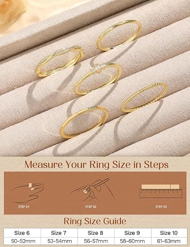 CASSIECA 14K Gold Plated Stackable Rings for Women Non Tarnish Cubic Zirconia Band Rings Set Dainty Trendy Statement Engagement Promise Stacking Ring Size 5-10 thumbnail 6