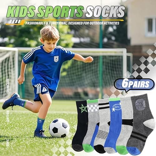 ANTSANG Kids Boys Girls Cotton Crew Socks Youth Teen Athletic Sport Basketball Breathable Soft Socks 6 Pairs thumbnail 3