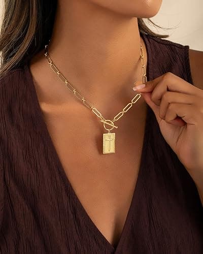 Robaice 14K Gold Plated and Silver Plated Cross Necklace for Women, Non-Tarnish Faith Jewelry with Toggle Clasp, Fashion Necklace Gifts for Women, Christian Faith, Communion, Birthday & Christmas thumbnail 4