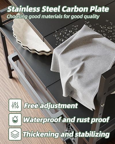 NETEL 2 Tier Expandable Microwave Stand countertop,Microwave Oven Rack | microwave shelf, storage shelf for pans &appliances,with Paper Towel Holder and Baskets，8 Hooks,55lbs max load,Black thumbnail 5