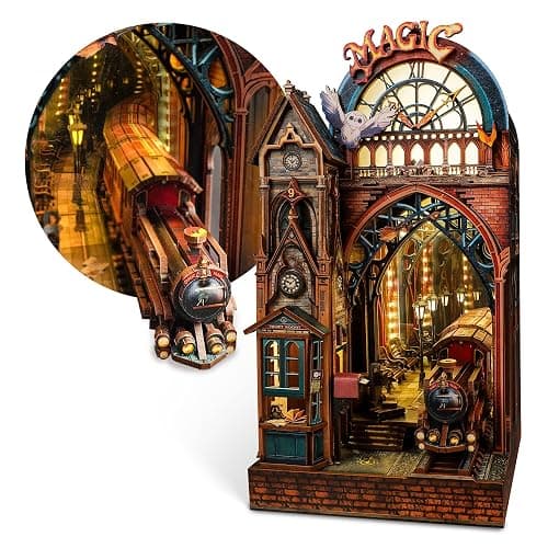FUNPOLA LED 3D Puzzle Magische Station Book Nook Kit - Interaktives 3D Holzpuzzle LED Magische Miniatur mit unendlichem Erweiterungsraum - DIY Bücherregal Einsatz Dekor Geschenke - Image 1