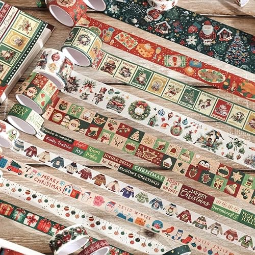 25 Rolls Christmas Gift Washi Tape Set, Festivals New Year Decorative Tapes for Scrapbooking, Junk Journal supplies, DIY Crafts Gift, Party Decorations, Bullet Journaling, 5-50mm Wide 9.84ft long/Roll thumbnail 6