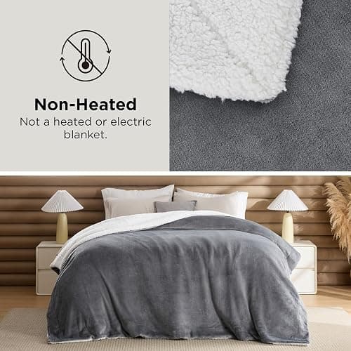 Bedsure GentleSoft Sherpa Fleece Throw Blanket for Couch, Non-Heated, Thick & Warm Cozy Blanket for Winter, Soft Fuzzy Plush Throw Gifts for Women and Men, Grey, 50x60 Inches thumbnail 4