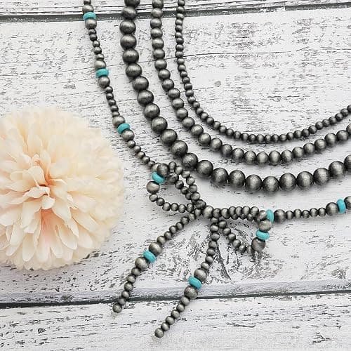 4pcs Western Navajo Pearl Stackble Necklace Jewelry For Women Beaded Chain Bow Pendant Boho Handmade Long Layered Country Concert Necklace Set thumbnail 6