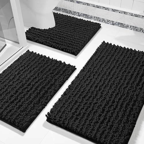 Yimobra Black Bathroom Rug Set 3 Piece - Super Absorbent Quick Dry Chenille Bath Mats & Toilet Rug, Non Slip Machine Washable, Extra Thick Shaggy Floor Mat for Shower Tub Sink thumbnail 7