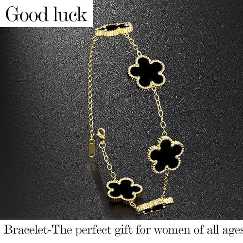AICase 18K Gold Plated Clover Bracelet Dupes Bracelet Set for Women Flower Leaf Lucky Clover Bracelets Trendy Jewelry Birthday Gifts for Women/MoM/Friends thumbnail 3
