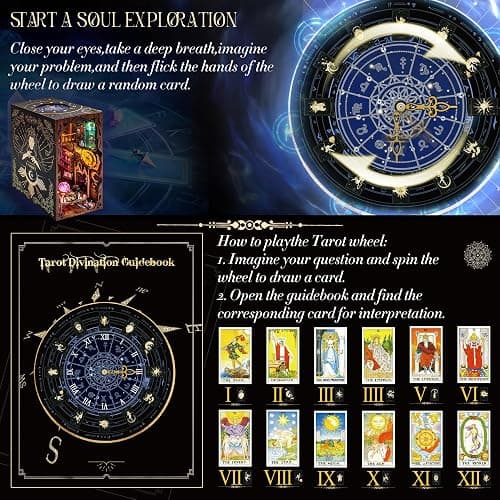 DIY Book Nook Kit, 3D Wooden Puzzle Booknook, Bookshelf Miniature House Kit Dollhouse, Tarot Divination Test, with LED Light, Dust Cover, Gift for Adults Teens (Mysterious Tarot) - Mysterious Tarot thumbnail 4