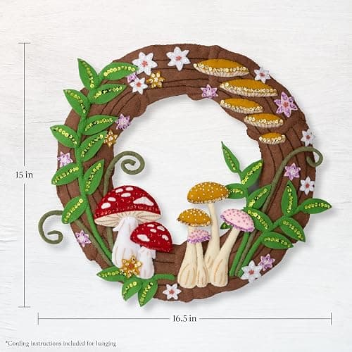 Bucilla, Mushroom Magic, Perfect for DIY Arts and Crafts Felt Applique Wreath Making Kit thumbnail 2
