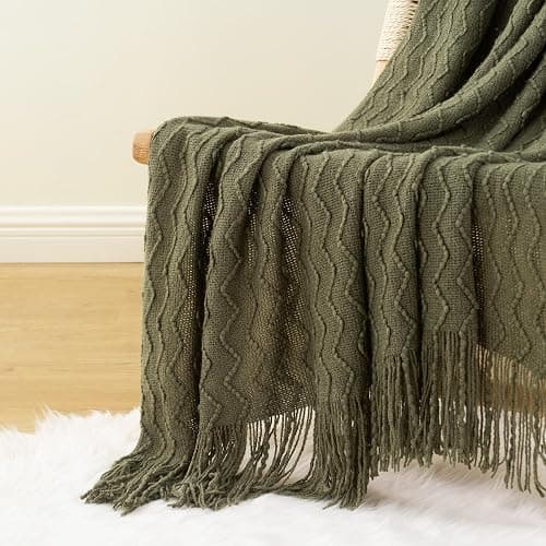 BATTILO HOME Olive Green Throw Blanket for Couch, Green Bed Throws Decorative Boho Lightweight Blanket for Sofa Living Room, 50"x60" thumbnail 8