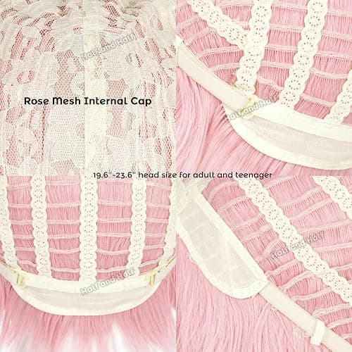 Half and Half Mado-ka Cosplay Wig Pink Anime Ponytail Wigs with Bangs Short Light Pink Cute Lolita Twin Tails Wig for Women Halloween Party Costumes thumbnail 7