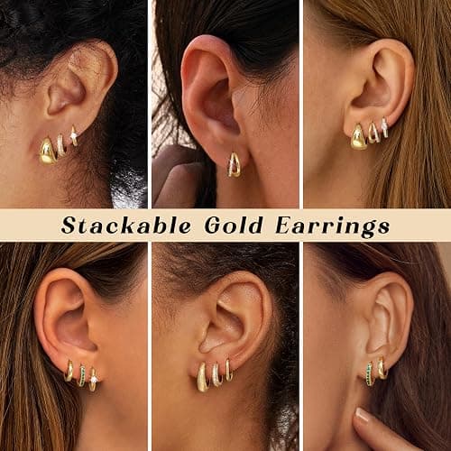 LOYALLOOK 3Pairs Gold Hoop Earrings Set for Women Trendy Huggie Hoop Earrings Stacks for Multiple Piercing 14K Gold Plated Chunky Hoop Earrings Set Hypoallergenic Cartilage Earring Lightweight thumbnail 2