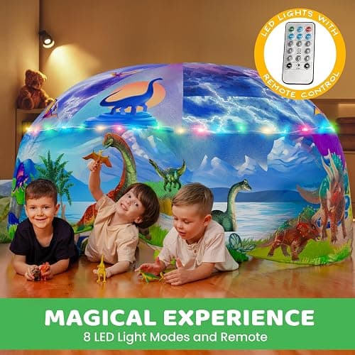 W&O Dino Aerodome with LED Lights - Inflatable Jurassic Fort for Kids Aged 3-12, Inflates in Seconds Creating an Immersive Dinosaur Experience (Fan Not Included) thumbnail 5