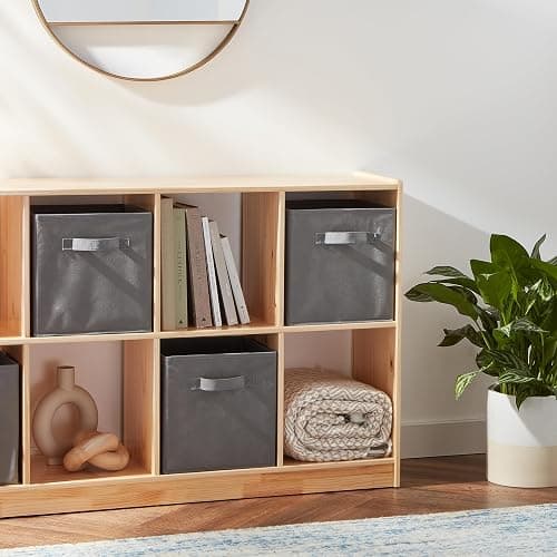 Amazon Basics Collapsible Fabric Storage Cubes Organizer with Handles, Sturdy, Foldable, Space-Saving, 10.5"x10.5"x11", Gray, 6-Pack thumbnail 2