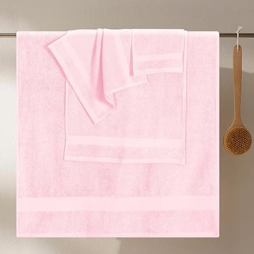 GLAMBURG Ultra Soft 8-Piece Towel Set - 100% Pure Ringspun Cotton, Contains 2 Oversized Bath Towels 27x54, 2 Hand Towels 16x28, 4 Wash Cloths 13x13 - Ideal for Everyday use, Hotel & Spa - Pink thumbnail 2