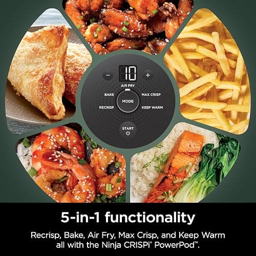 Ninja Crispi 5-in-1 Portable Glass Air Fryer, 4-QT, 2.5-QT & 6-Cup Glass Containers with Crisper Plates & Storage Lids, Microwave, Freezer & Dishwasher Safe, British Racing Green, FN103BF thumbnail 10