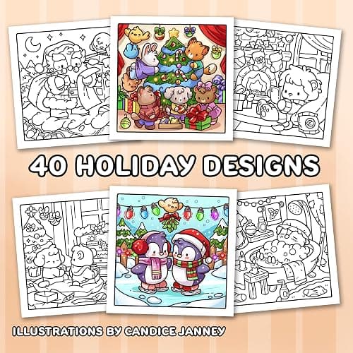Merry Christmas: Cozy Coloring Book for Adults and Teens with Adorable Characters and Cute Holiday Scenes for Relaxation thumbnail 2