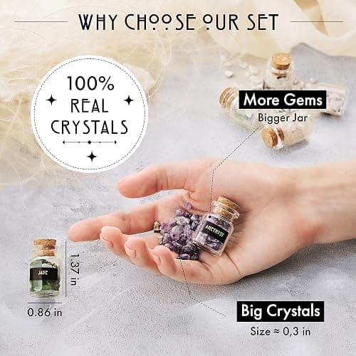 Healing Сrystals in Spell Jars 30 PCS - Real Witchcraft Crystals & Selenite Stick - Mini Gemstones for Altar - Spiritual Crystals & Stones Gifts - Wiccan Supplies & Tools thumbnail 4