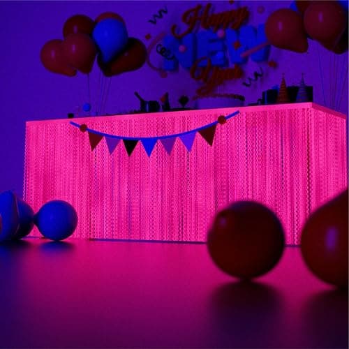 2Pack Neon Party Decorations Glow in The Dark Party Supplies Fluorescent Macaron Pink Wavy Tinsel Foil Fringe Table Skirts Black Light Reactive Perfect Table Decors For Glow Party Wedding Birthday thumbnail 5