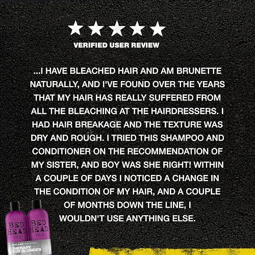 Bed Head by TIGI Dumb Blonde Shampoo & Conditioner Set, 2x 750ml, Keratin Hair Treatment for Bleached & Colour-Treated Hair, Moisturising Formula Repairs Dry Damaged Strands thumbnail 7