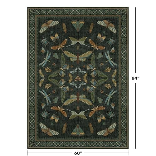 Dark Green Area Rugs 5x7 for Living Room - Fairy Fantasy Moss Rugs for Dining Room Table, Bedroom, Whimsical Insect Boho Moth Décor, Washable Non Skid Soft Carpet thumbnail 2